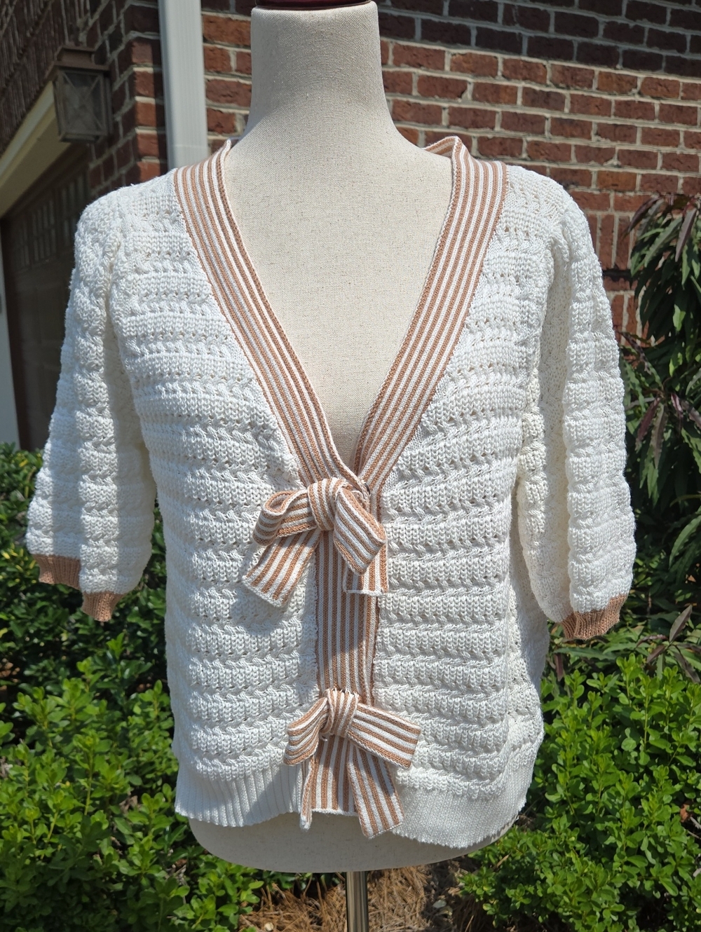 WishList Cream Knit Bow-Front Cardigan Sweater